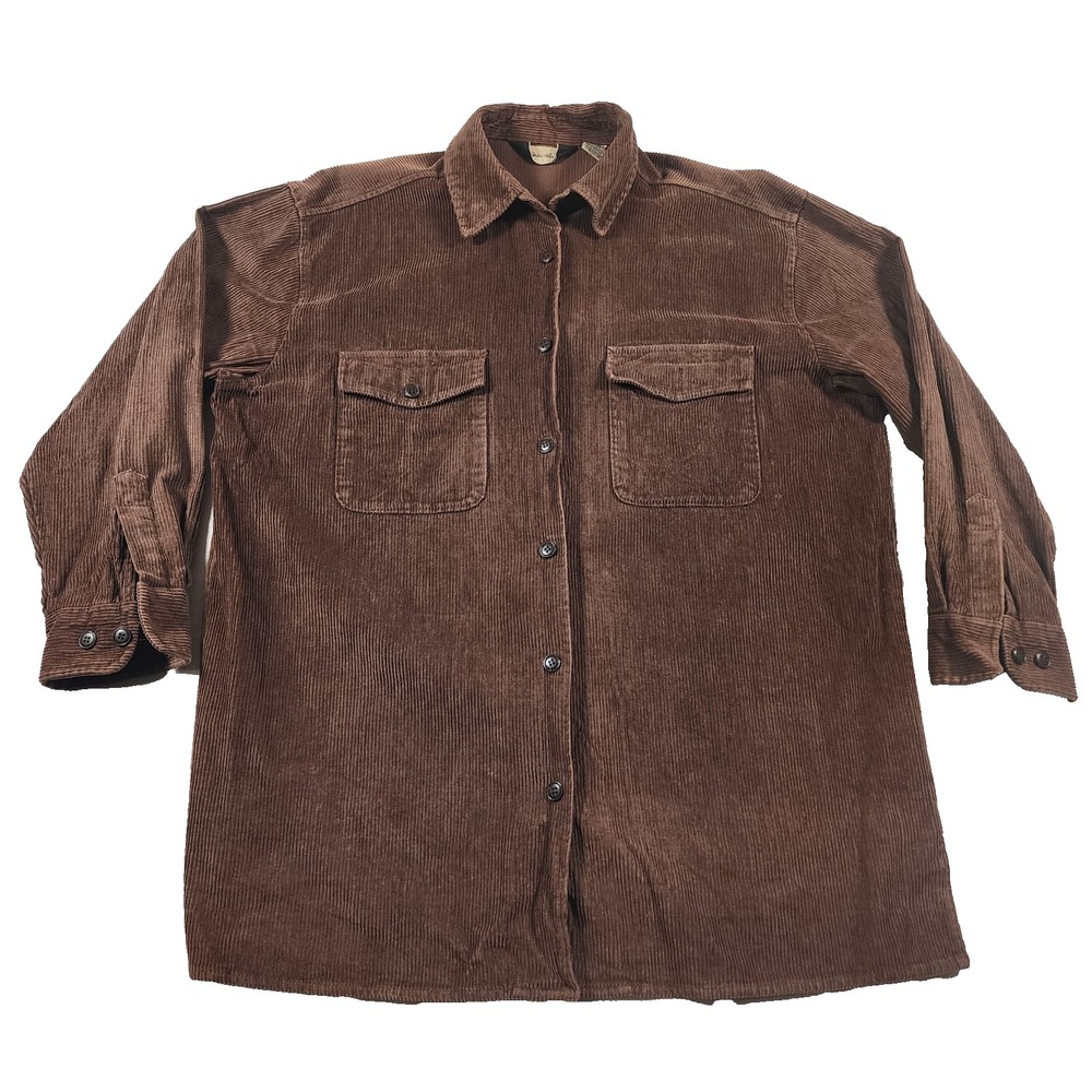 Eddie Bauer Button Shirt Womens XL Corduroy Workwear Oversized Outdoors